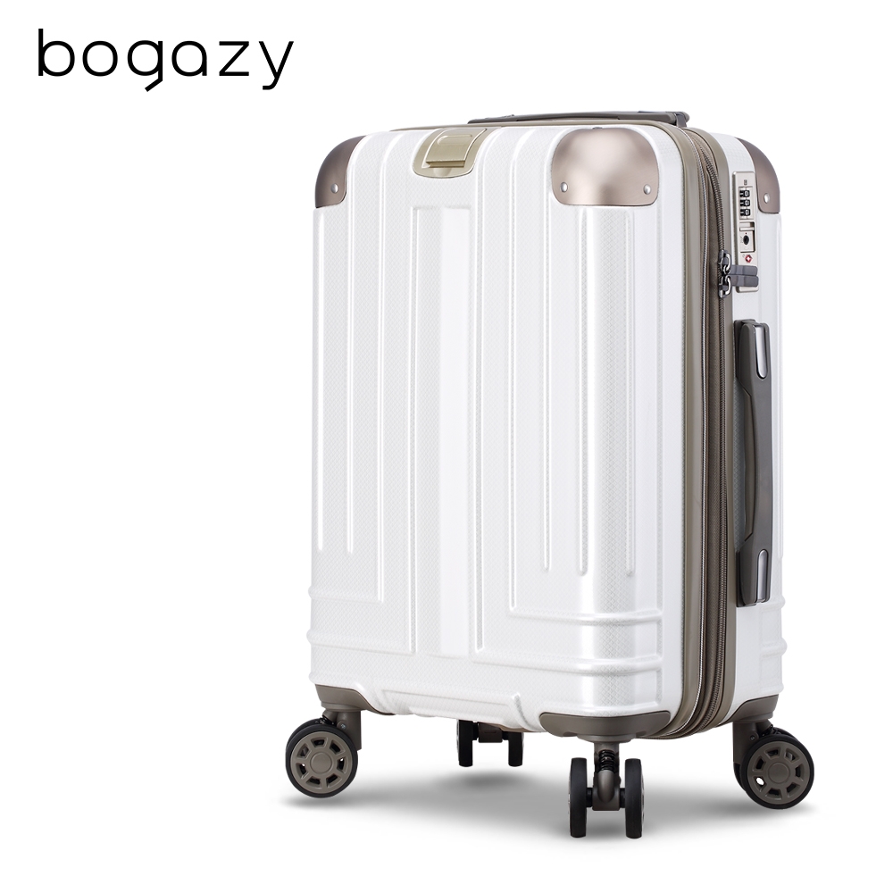 Bogazy 迷宮迴廊 18吋菱格紋可加大行李箱登機箱(尊爵白)