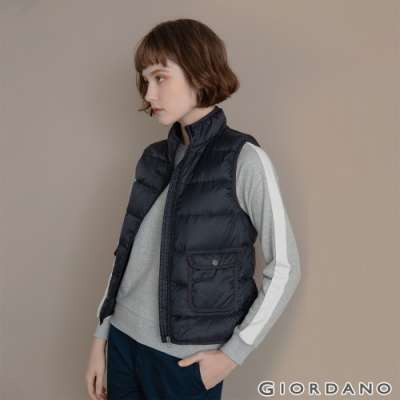 GIORDANO  女裝立領輕薄羽絨背心 - 01 標誌黑