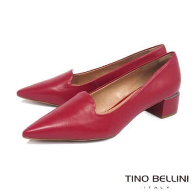 Tino Bellini 巴西進口ㄇ形鞋口尖頭中跟鞋_紅