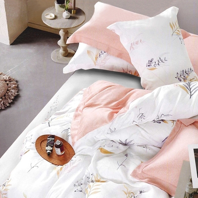 Saint Rose 紫夏-粉 加大頂級精緻100%純天絲枕套床包三件組