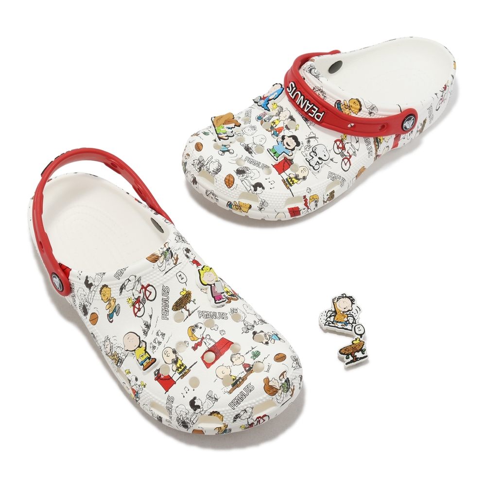 Crocs 洞洞鞋Peanuts Classic Clog 克駱格史努比男鞋女鞋白附鞋扣卡駱