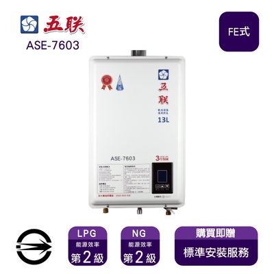 〈限北北基桃安裝〉五聯 ASE-7603 (NG1/FE式) 屋內型智能恆溫強制排氣式13L熱水器_天然