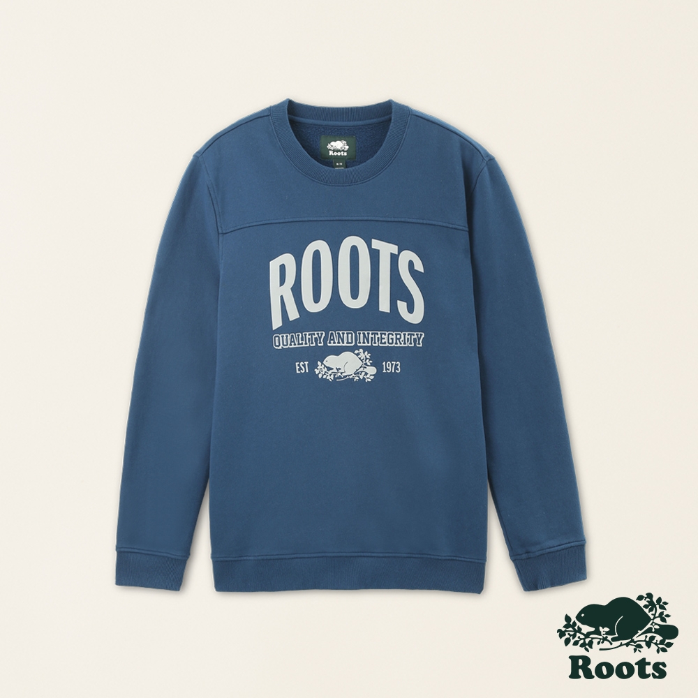 Roots 男裝- 休閒生活系列 有機棉刷毛布圓領上衣-藍色