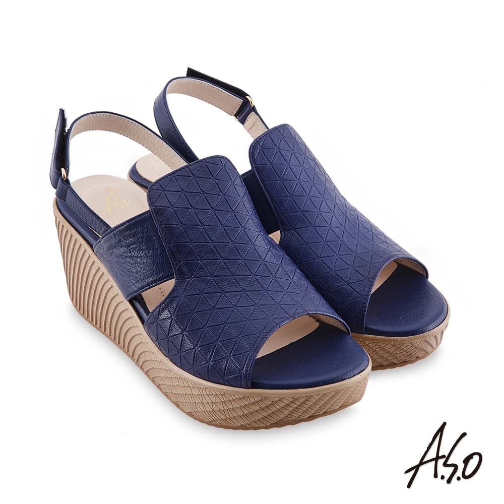 A.S.O 時尚流行 亮眼魅力飽和亮彩風格厚底涼鞋-藍
