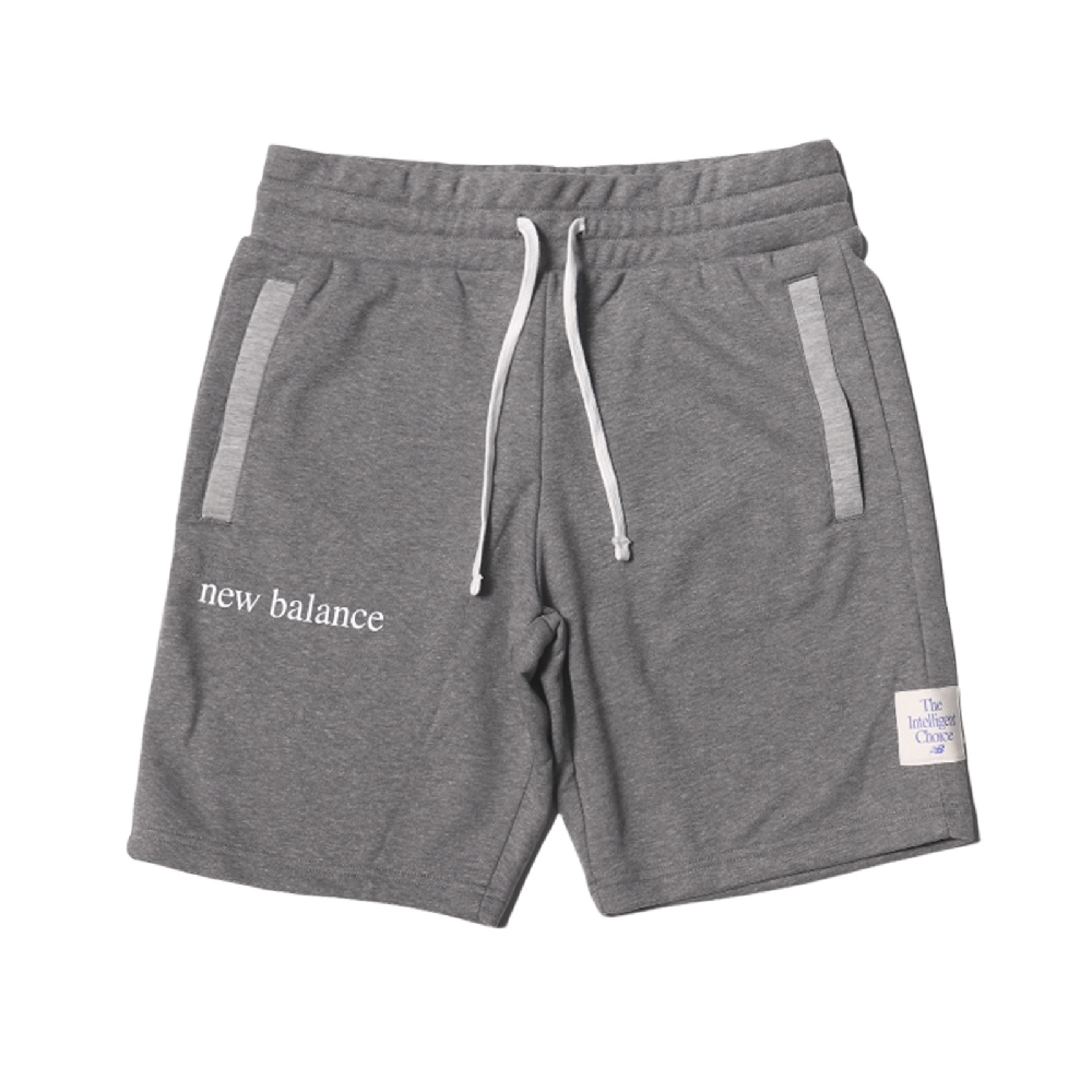 New Balance 短褲 Essential Shorts 運動 男款 紐巴倫 鬆緊褲頭 抽繩 口袋 膝上 休閒 灰 白 AMS21552HC