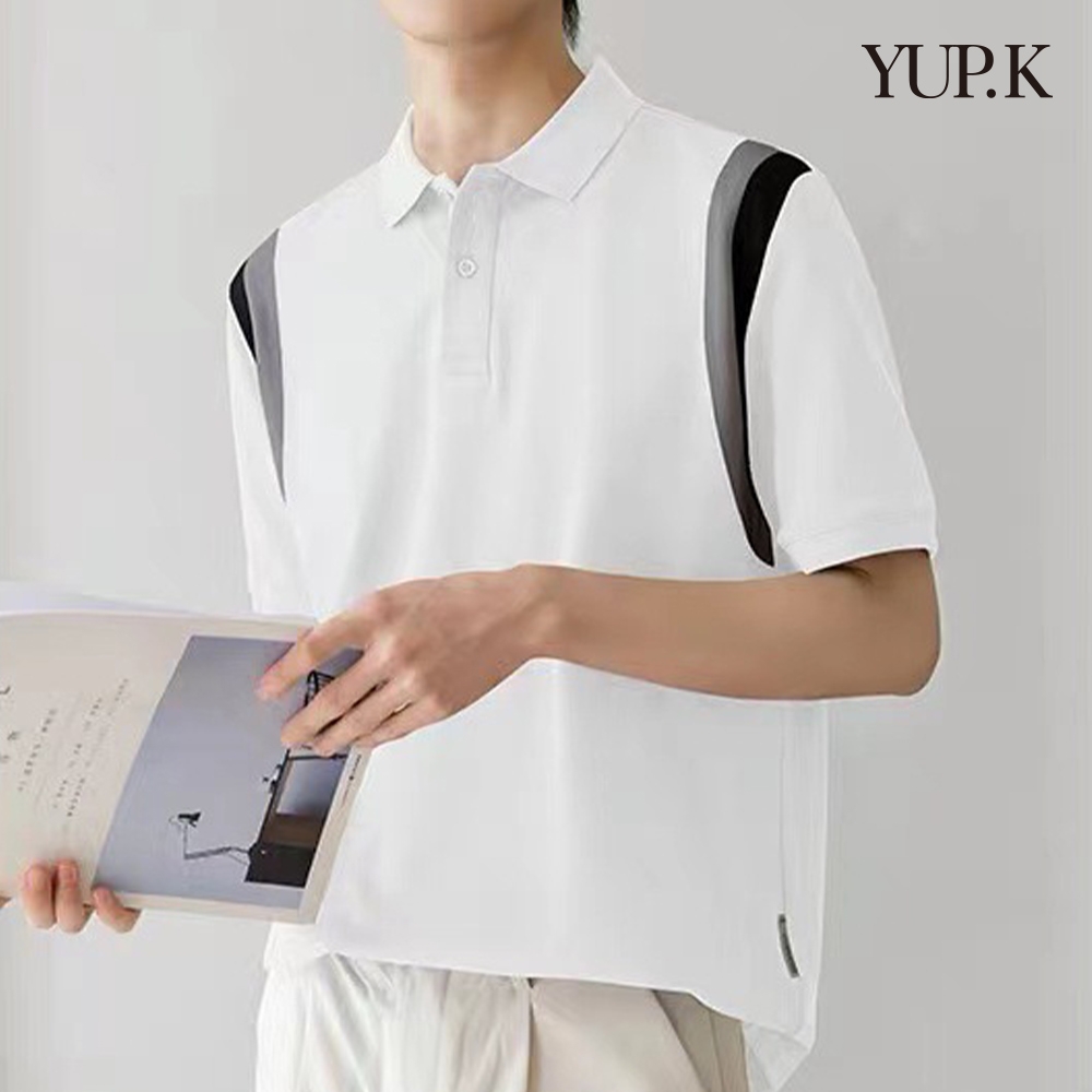 YUP.K 拼接設計感質感POLO衫(KDTY-A06) (白色)