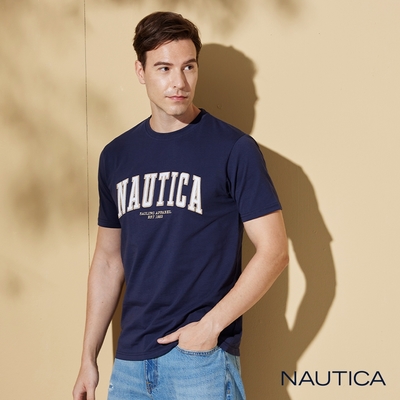 NAUTICA男裝 經典品牌文字LOGO短袖T恤-深藍