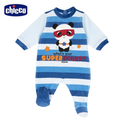 chicco-彩虹貓熊-剪毛絨條紋剪接後開兔裝