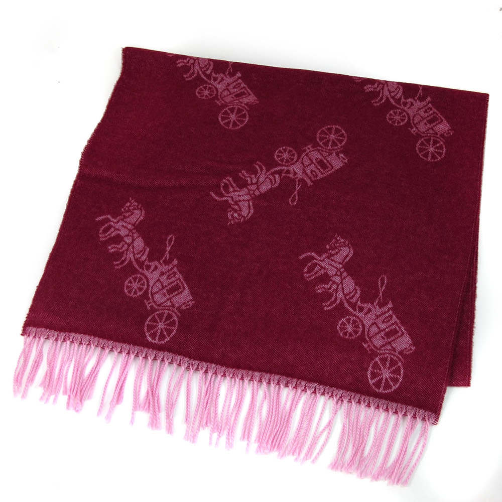 COACH 大馬車LOGO紫紅色羊毛義大利製雙面圍巾(195cm x 53cm)