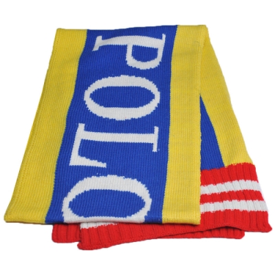 RALPH LAUREN POLO USA POLO LOGO素面混羊毛運動風圍巾(鮮黃/寶藍色系)