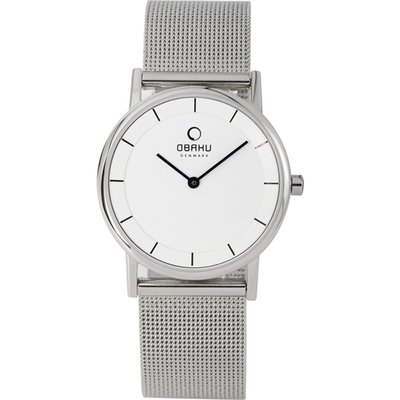 OBAKU 纖薄哲學二針時尚米蘭腕錶-銀白-小-V143LCWMC-32mm