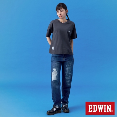 EDWIN BT21印花高腰丹寧錐形褲-女-石洗藍