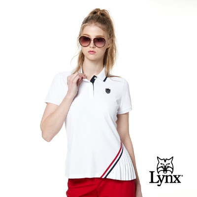 【Lynx Golf】Korea 女款星星圖案配色領片短袖POLO衫-白色
