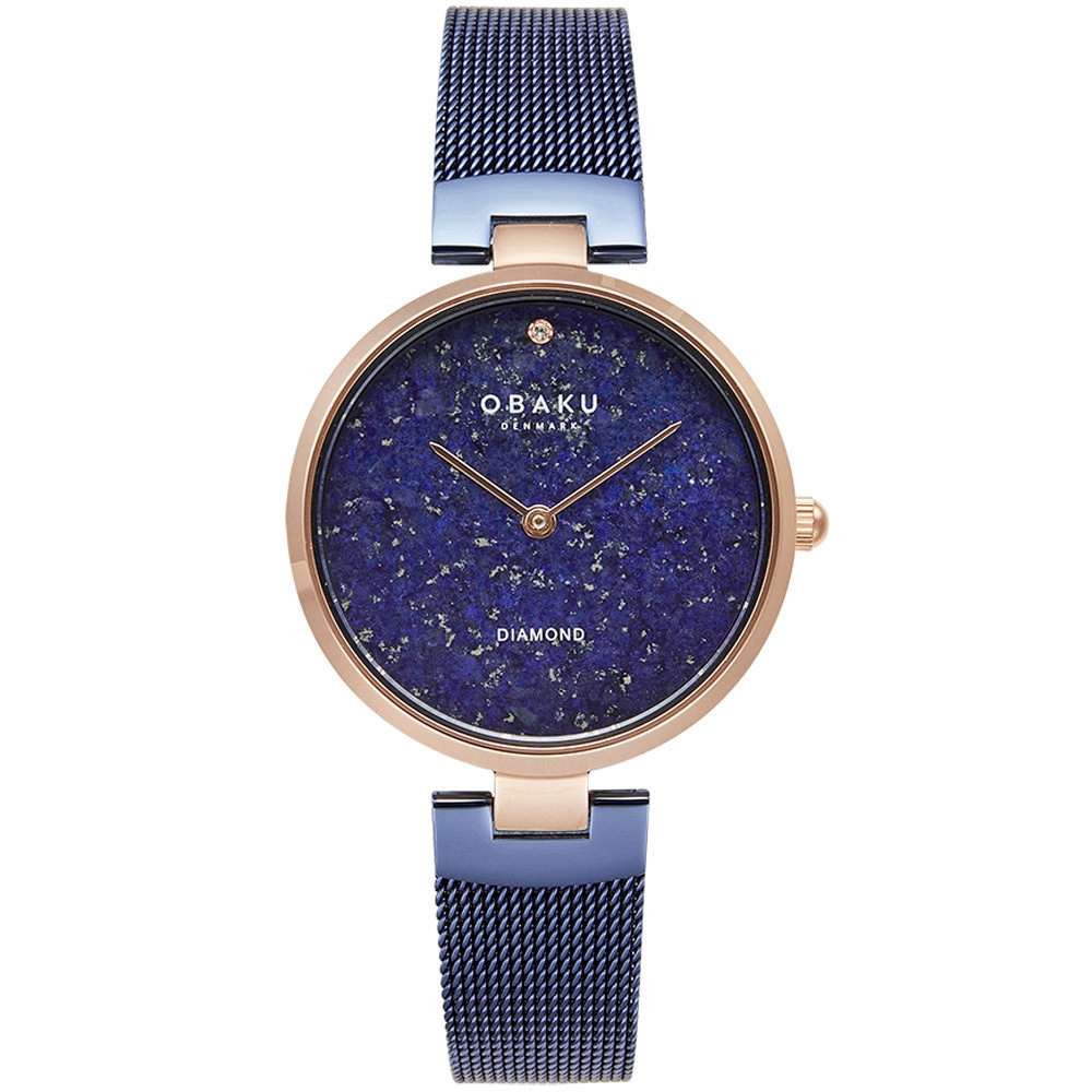 OBAKU 渦旋幾何時尚腕錶-青金石X玫瑰金-V256LHVLML-33mm
