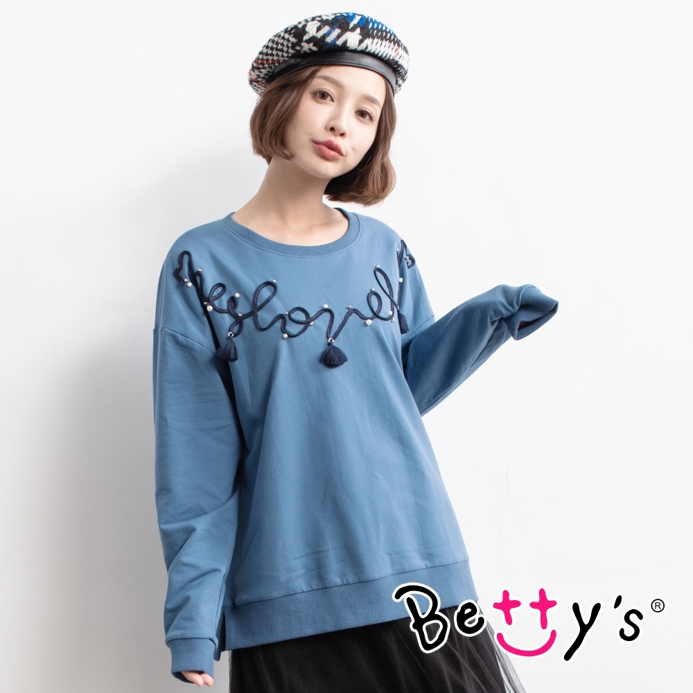 betty’s貝蒂思　流蘇織帶縫珠T-shirt(藍色)
