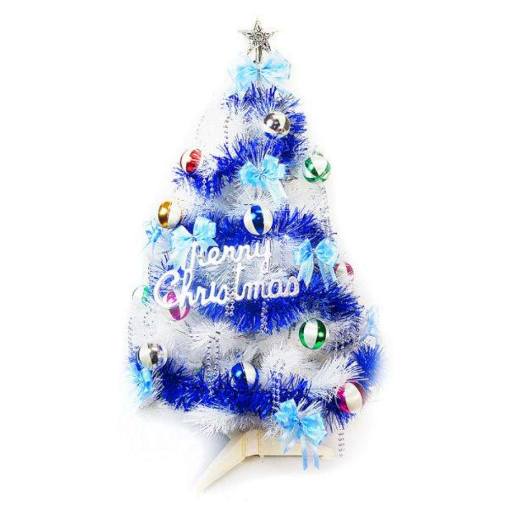 摩達客 3尺(90cm)特級白色松針葉聖誕樹(繽紛馬卡龍藍銀色系/不含燈)