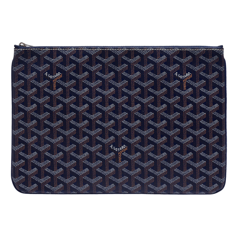 GOYARD Senat PM Pouch塗層帆布LOGO萬用拉鍊拉鍊手拿包(中-深藍)