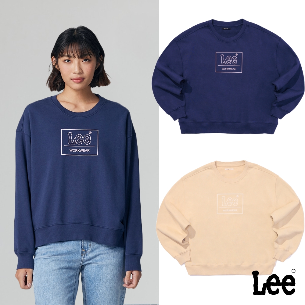 Lee 女款 胸前方框Logo長袖圓領大學T/厚T 兩色｜Modern