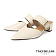 Tino Bellini 尖頭V口牛漆皮寬帶釦環粗跟穆勒鞋-米白 product thumbnail 1