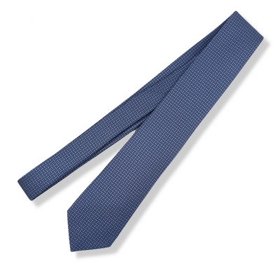 Hermes 編織H圖騰 領帶( 淺藍 x 深藍 7cm)