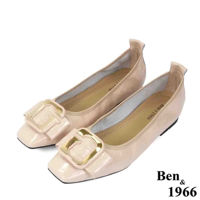 Ben&1966高級牛油皮G釦方頭包鞋-淺粉(236402)