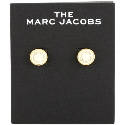 MARC JACOBS The Medallion 金琺瑯鑽飾圓牌穿針式耳環(米白色)