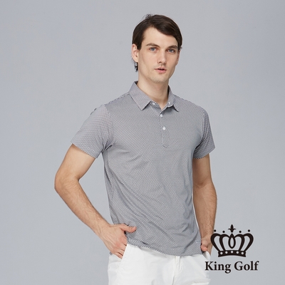 【KING GOLF】男款渡假風小格紋造型POLO衫/高爾夫球衫-灰色