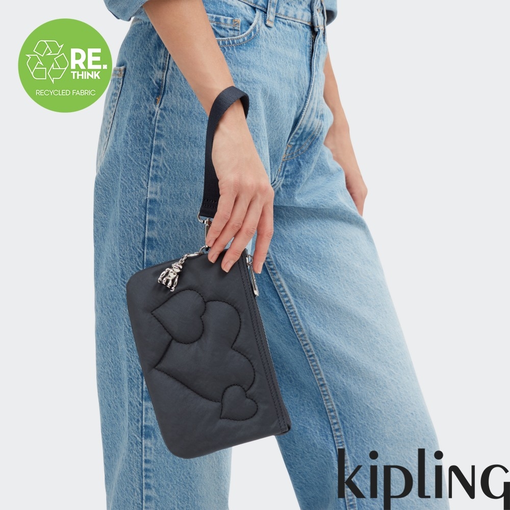 Kipling 暗夜黑心型絎縫造型多層配件包-CREATIVITY XL