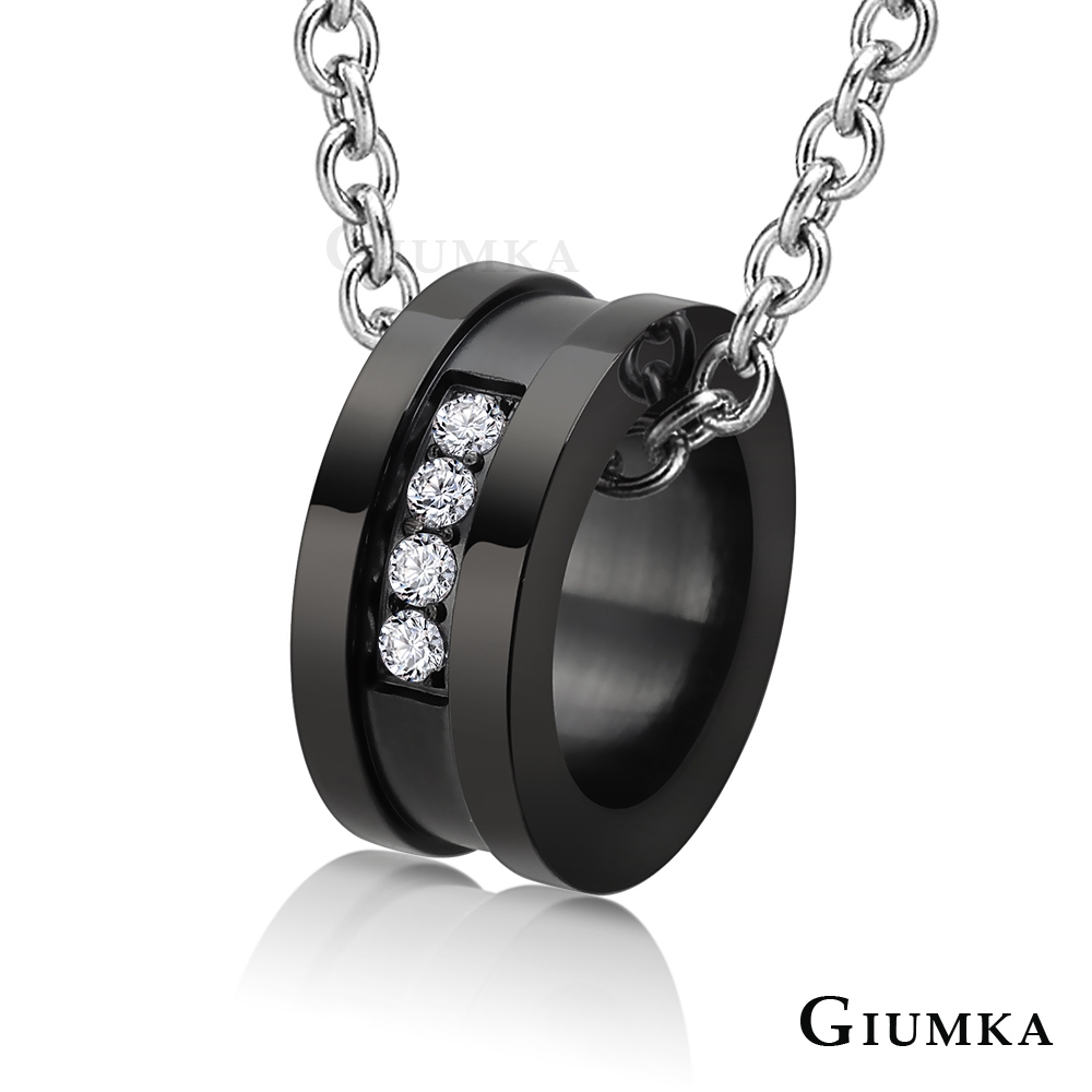 GIUMKA幸福滿滿珠寶白鋼項鍊(黑色大墜)