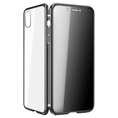 iPhone X XS 防窺金屬全包雙面玻璃磁吸殼手機保護殼 X XS手機保護殼 黑色款