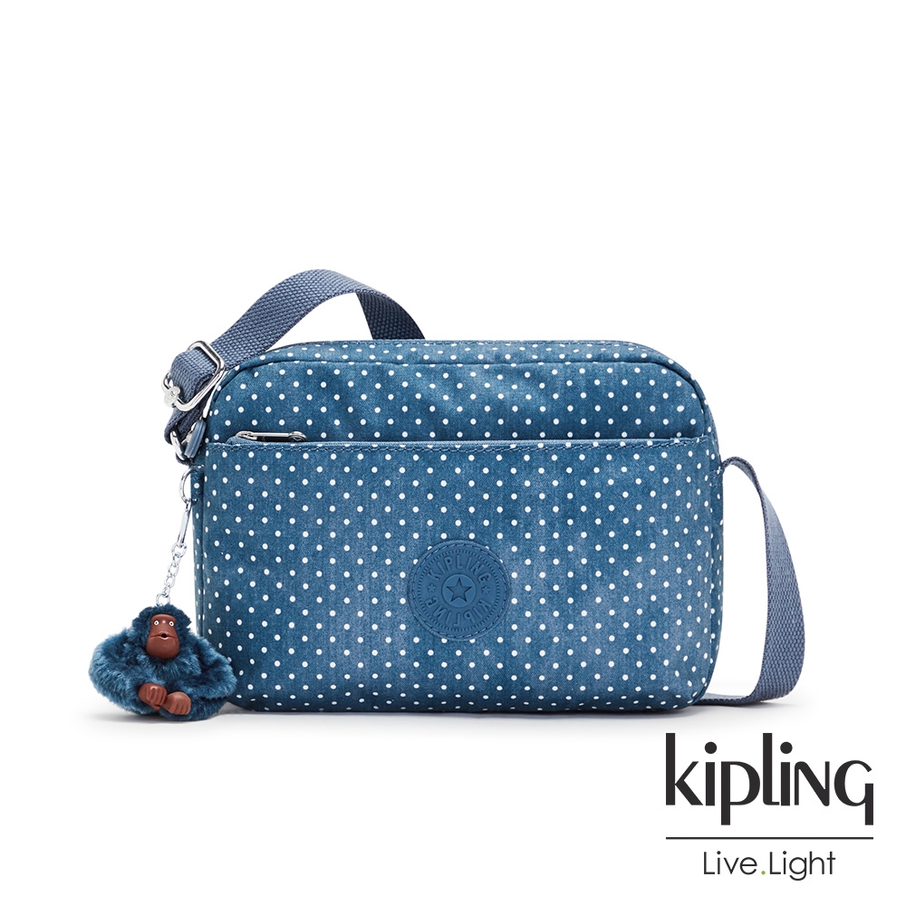 Kipling 復刻單寧水玉藍雙層拉鍊斜背包-DAMIAN