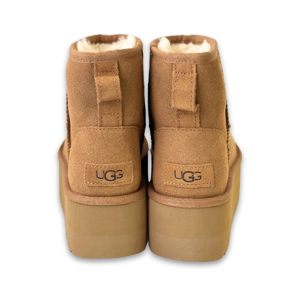 UGG Classic Mini Platform 厚底中幫雪靴栗子棕女真皮短靴羊毛一體保暖