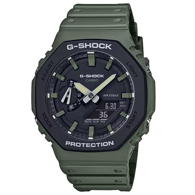 CASIO卡西歐 G-SHOCK 農家橡樹 八角形雙顯錶 GA-2110SU-3A 綠黑
