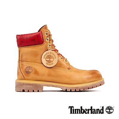 Timberland 男款小麥色磨砂革圖騰紅領經典6吋靴|A244Z