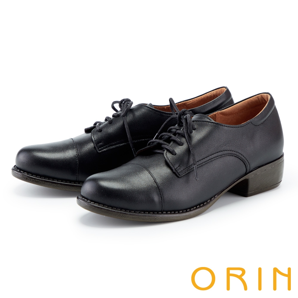 ORIN 牛皮綁帶低跟牛津鞋 黑色 product image 1