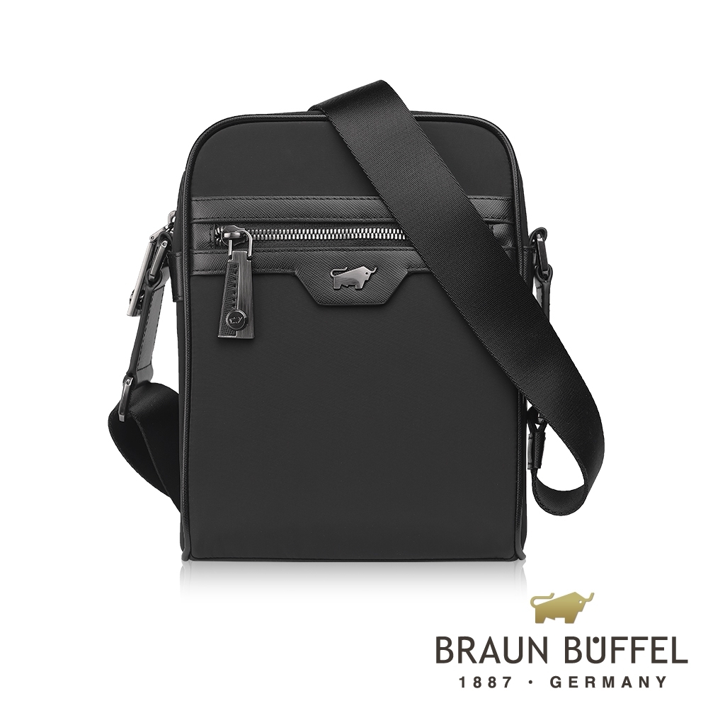 BRAUN BUFFEL 德國小金牛 - 哈里森系列輕量直式斜背包-黑色