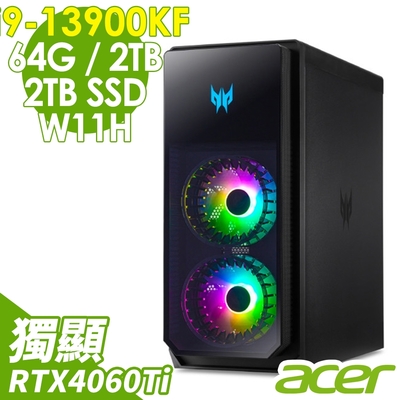 Acer 宏碁 PO5-650電競桌機(i9-13900KF/64G/2TB+2TB SSD/RTX4060Ti-8G/W11)/