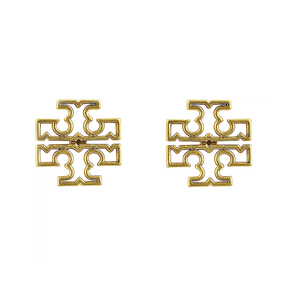 TORY BURCH BRITTEN仿舊復古簍空顛倒雙T設計穿式耳環(金)