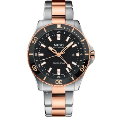 MIDO 美度 官方授權 Ocean Star 海洋之星 GMT雙時區 200米潛水機械錶(M0266292205100)-玫瑰金色/44mm