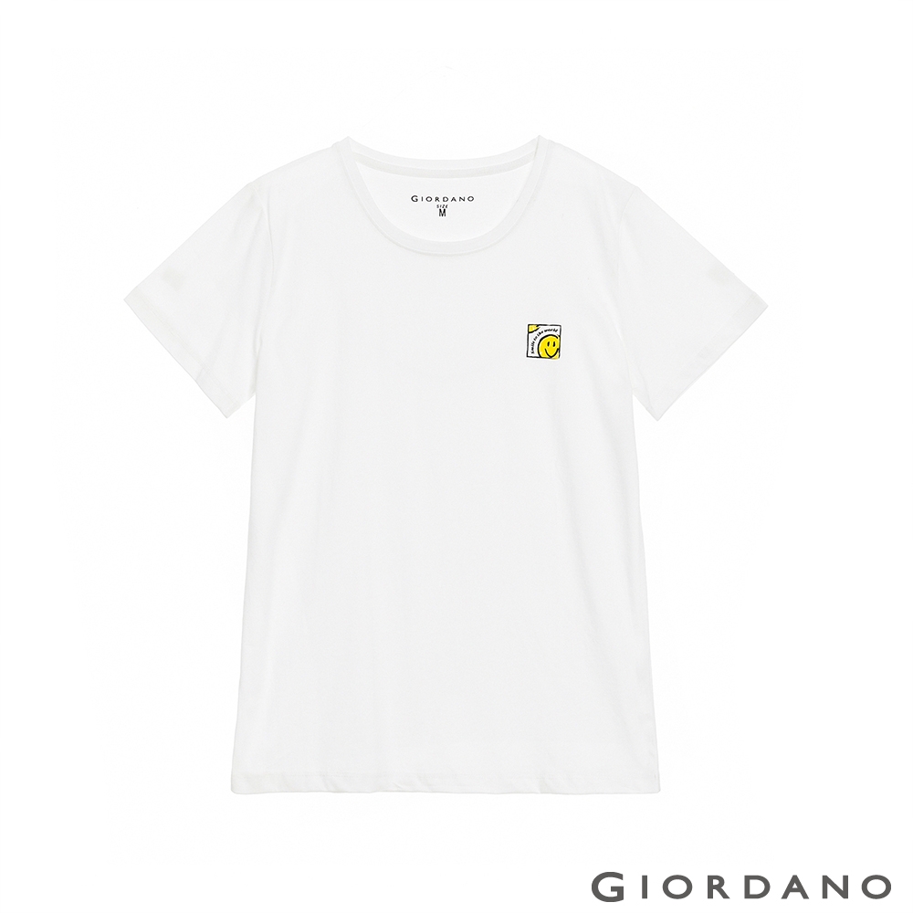 GIORDANO 女裝笑臉印花短袖T恤 - 51 皎白