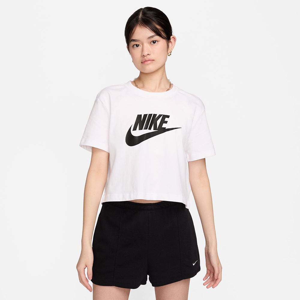 NIKE 上衣 女款 短袖上衣 短版 運動 AS W NSW TEE ESSNTL CRP ICN FT 白 BV6176-100