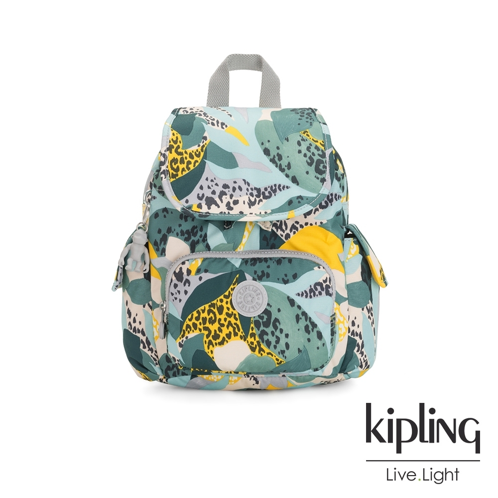 Kipling 叢林展葉綠拉鍊掀蓋後背包-CITY PACK MINI