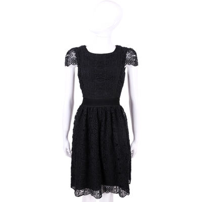 BLUGIRL 黑色織花設計短袖洋裝
