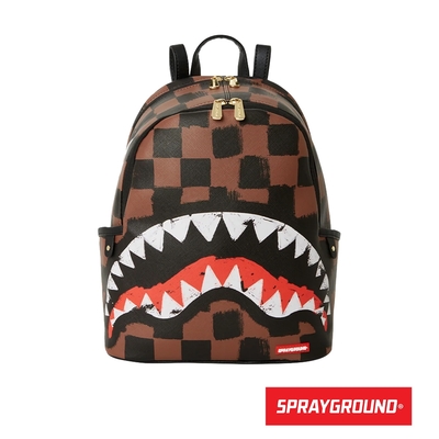 sprayground-sharks-in-paris-格紋塗鴉鯊魚後背包-棕色