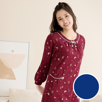 華歌爾睡衣-家居系列 M-LL純棉針織竹節紗圓領洋裝(暗夜藍) LWZ37233N1