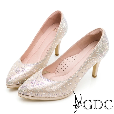 GDC-奢華流金水鑽尖頭高跟新娘宴會婚鞋-金色