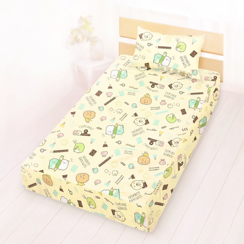 享夢城堡 單人床包枕套3.5x6.2二件組-角落小夥伴 研習中-米黃