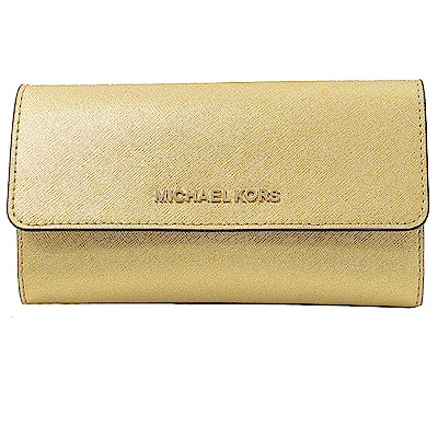 MICHAEL KORS JET SET防刮牛皮三折式小長夾(香檳金)