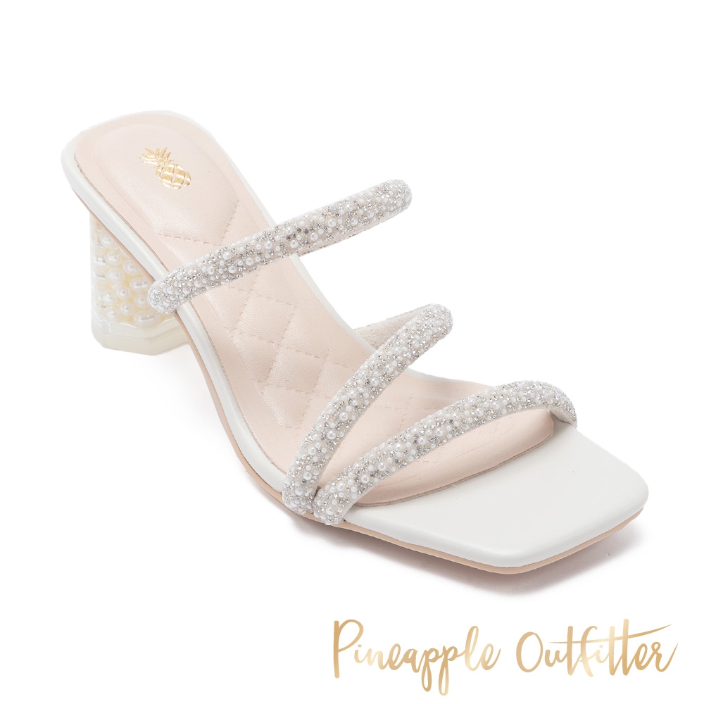Pineapple Outfitter-RAWYA 羊皮珍珠中跟拖鞋-珍珠鑽