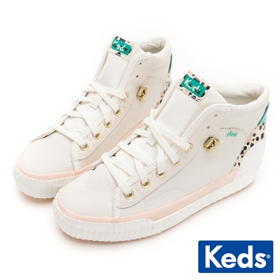 Keds DEMI MID TRX 個性動物紋撞色高筒鞋-奶油白 9221W123408